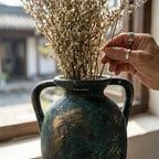 Antique Distressed Teal Amphora Vase