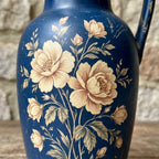 Vintage Navy Floral Painted Pitcher Vase