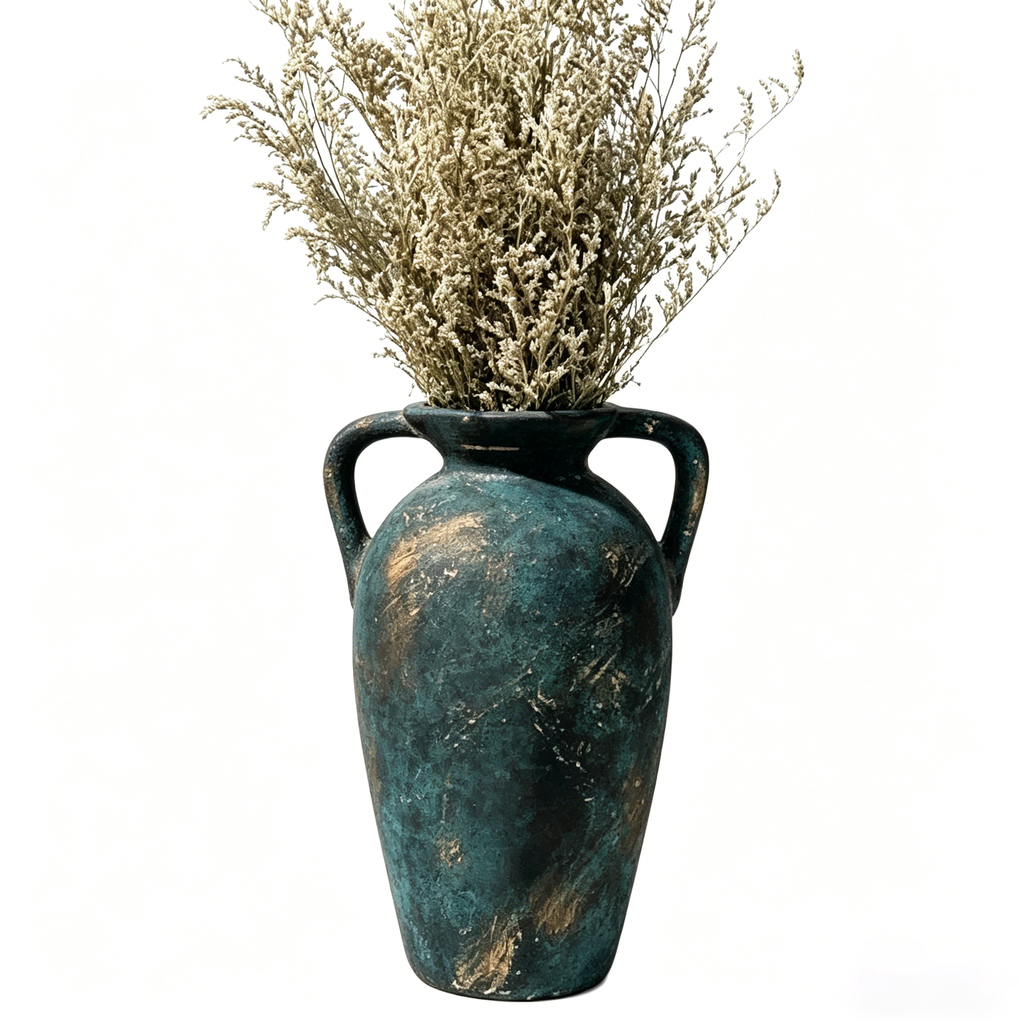 Antique Distressed Teal Amphora Vase