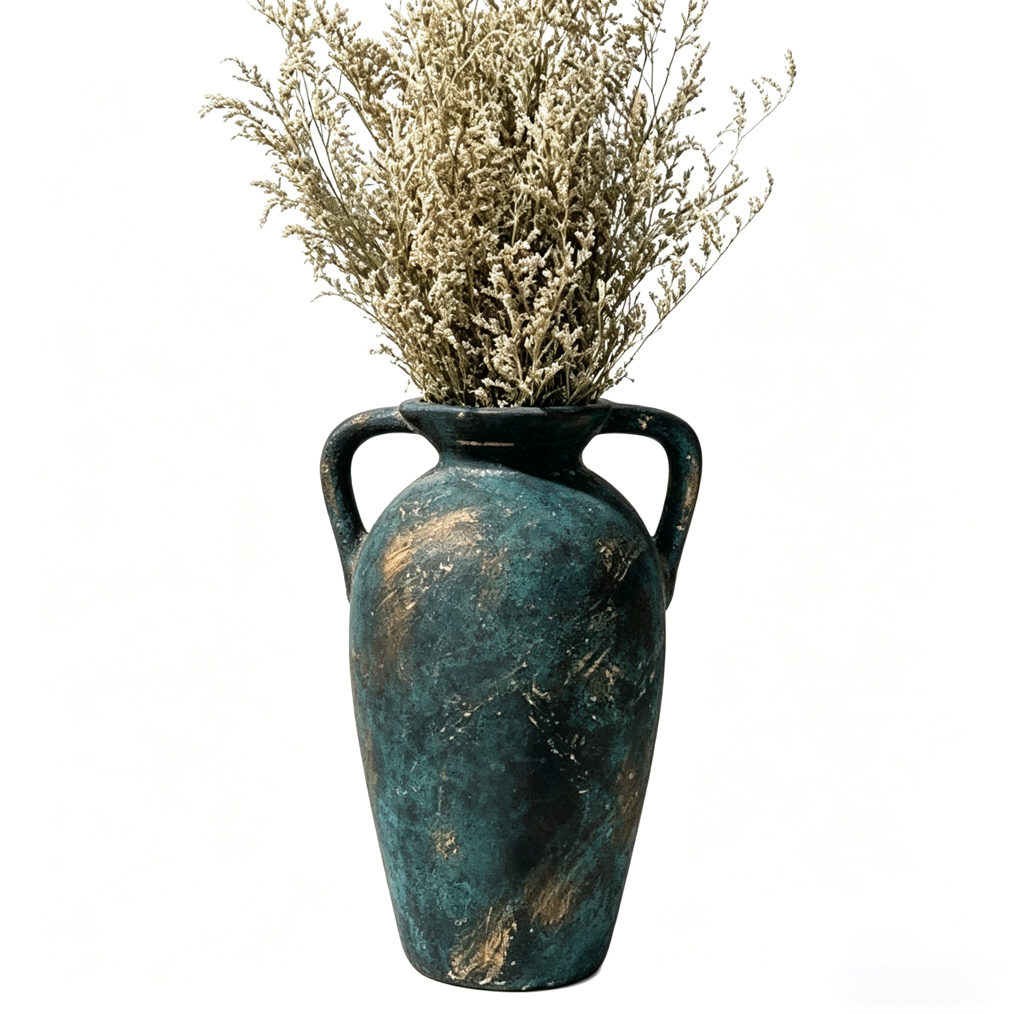 Antique Distressed Teal Amphora Vase
