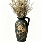 Vintage Noir Floral Painted Pitcher Vase