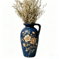 Vintage Navy Floral Painted Pitcher Vase