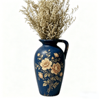 Vintage Navy Floral Painted Pitcher Vase