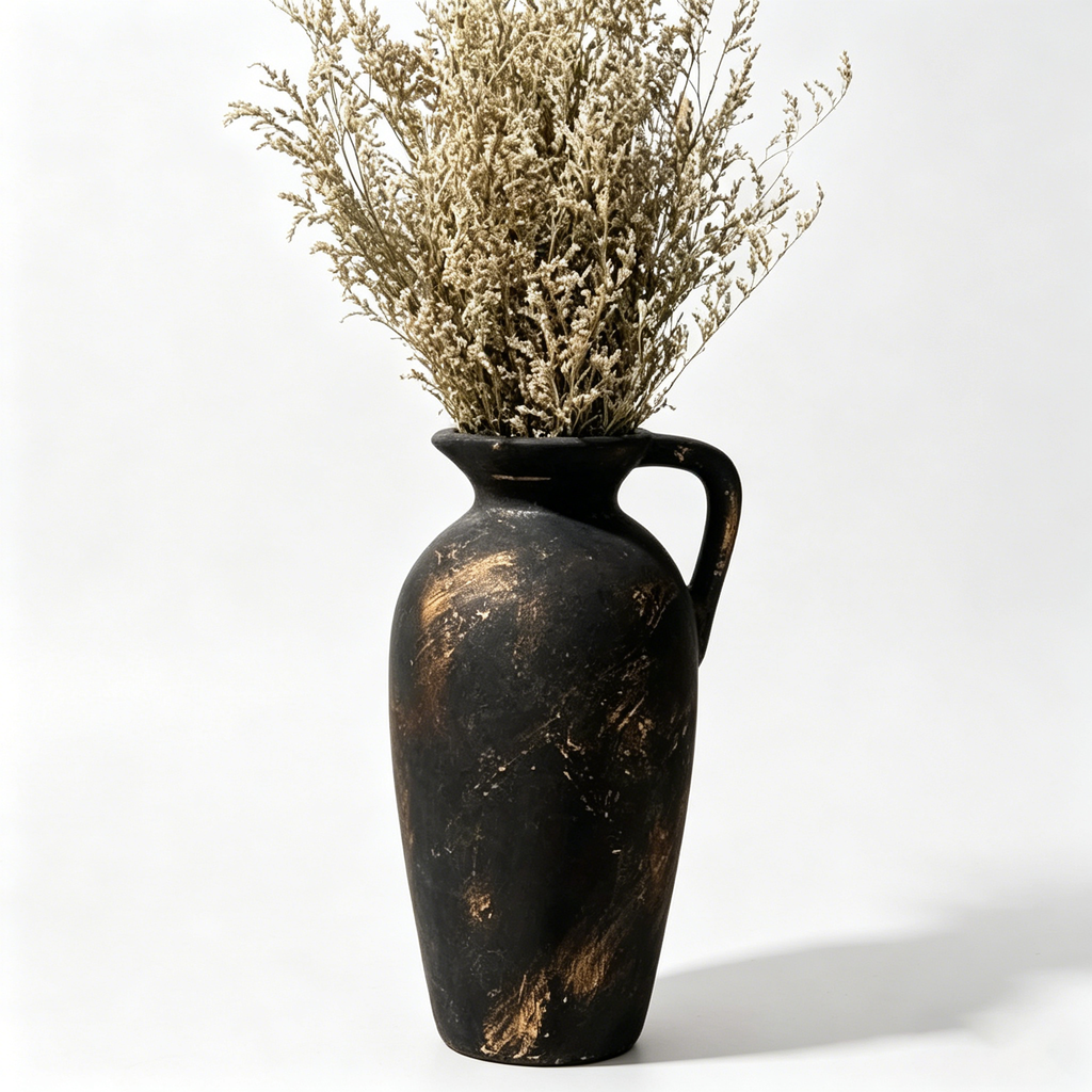 Distressed Black and Gold Pitcher Vase