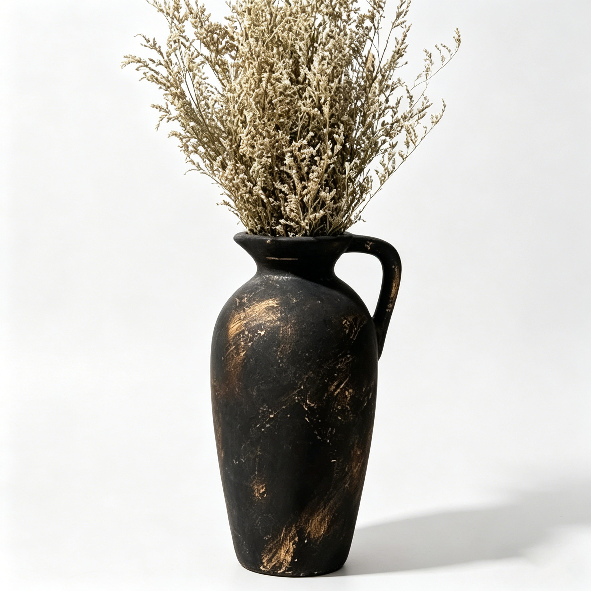 Distressed Black and Gold Pitcher Vase