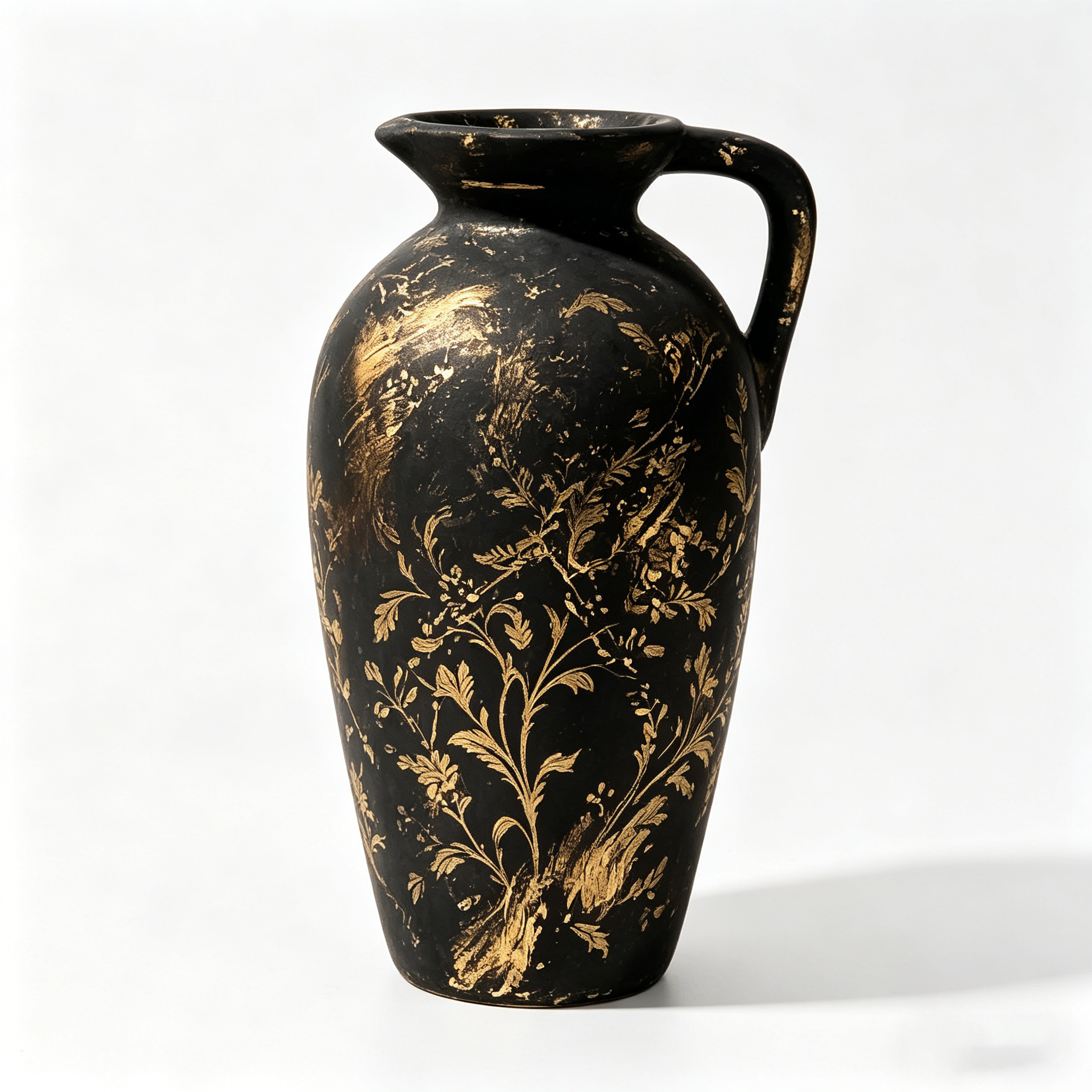 Antique Black and Gold Botanical Pitcher Vase