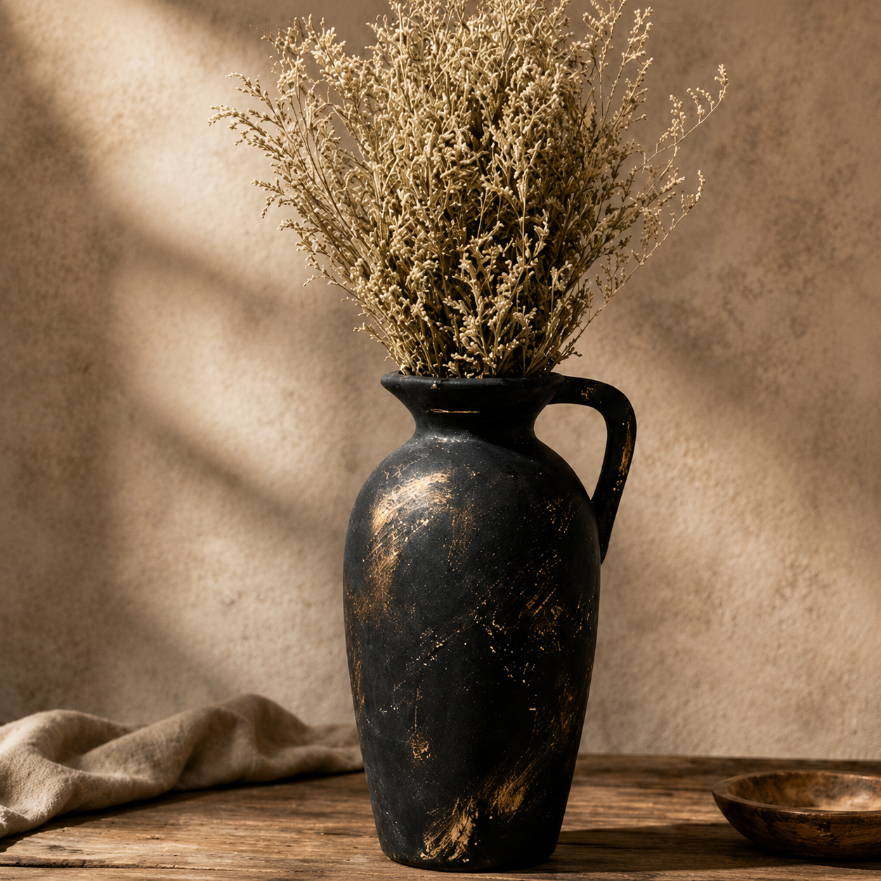 Distressed Black and Gold Pitcher Vase
