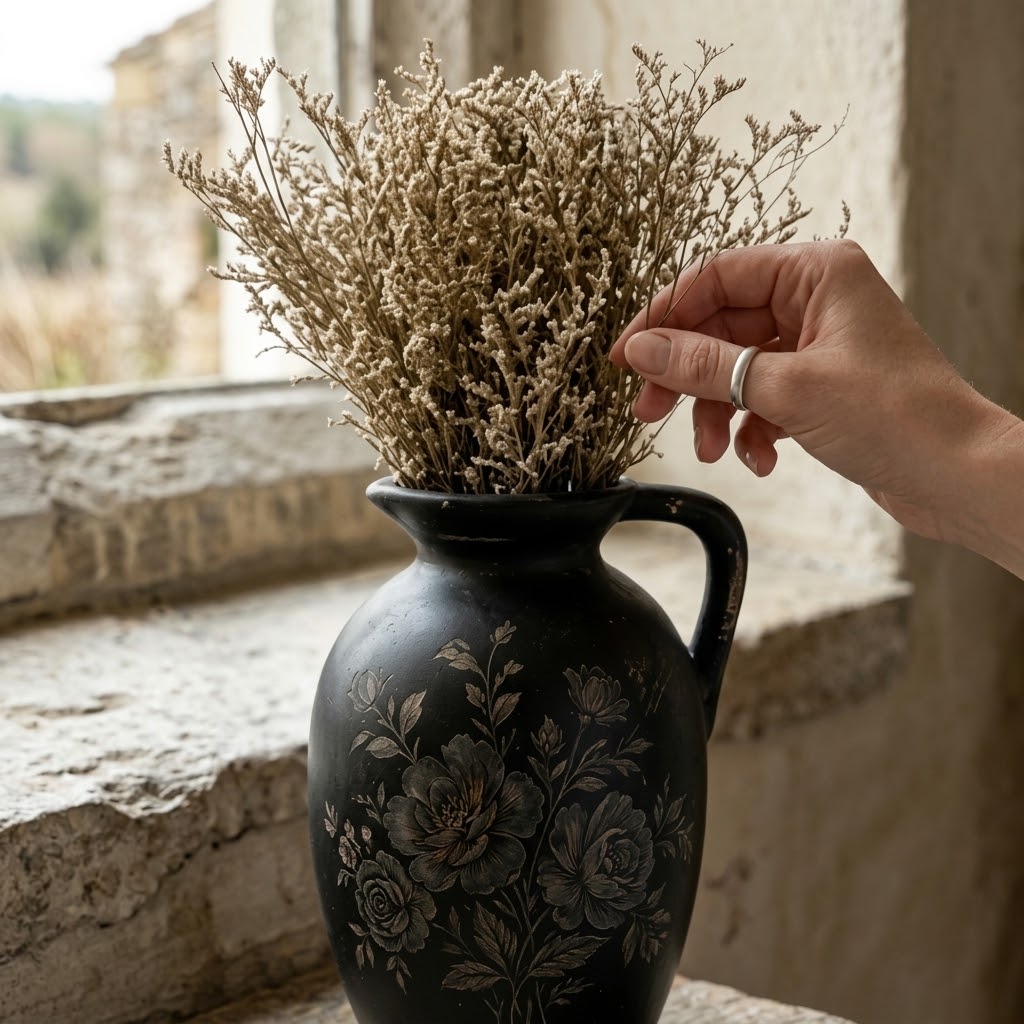 Midnight Peony Black Pitcher Vase