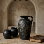 Midnight Peony Black Pitcher Vase