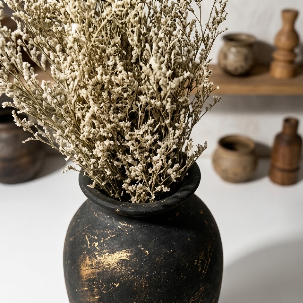 Distressed Black and Gold Artisan Vase