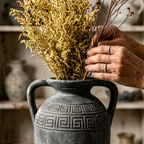 Antiqued Charcoal Greek Key Pitcher Vase