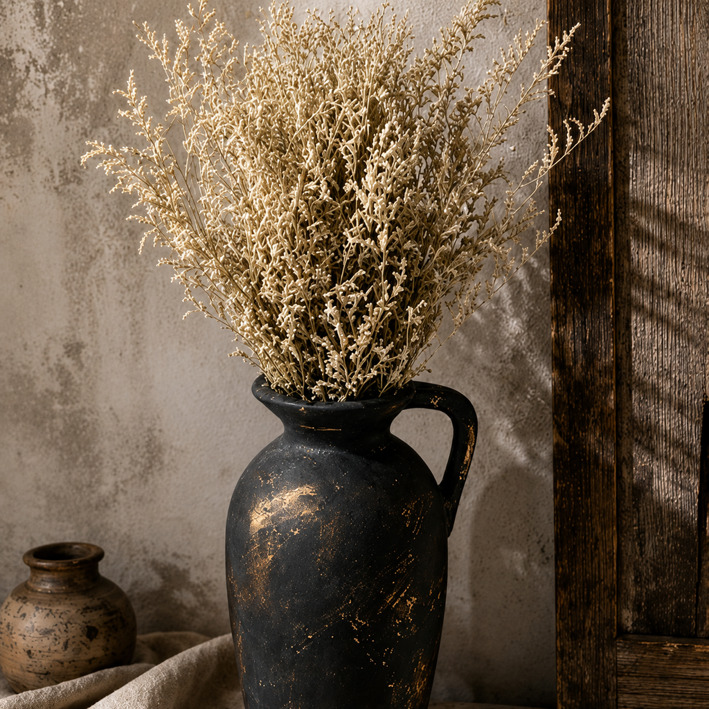 Distressed Black and Gold Pitcher Vase