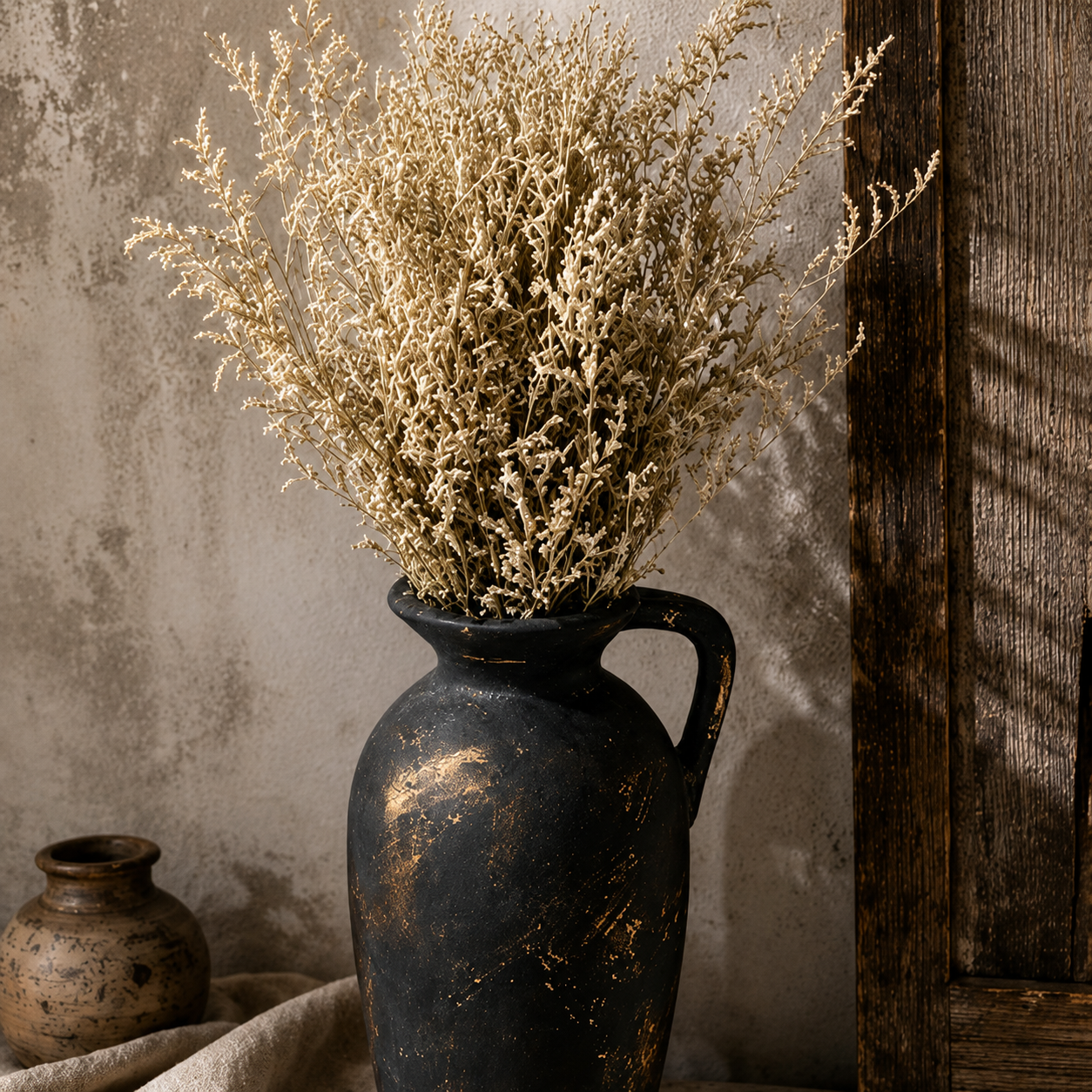 Distressed Black and Gold Pitcher Vase