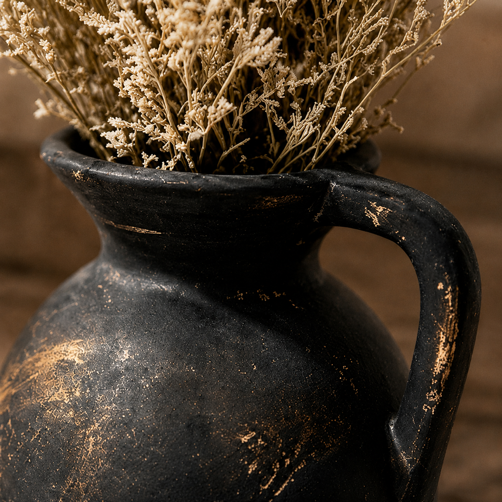 Distressed Black and Gold Pitcher Vase