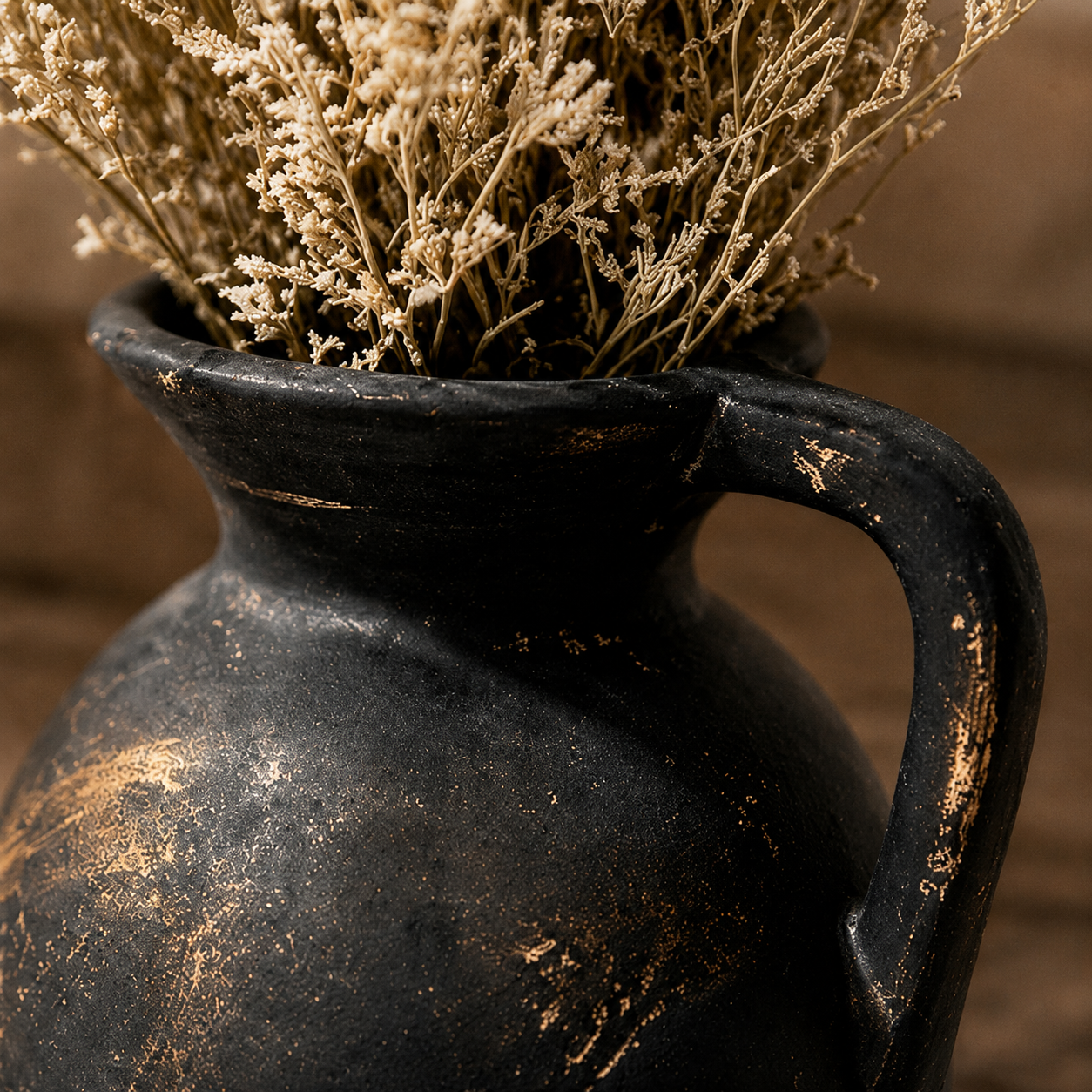 Distressed Black and Gold Pitcher Vase