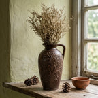 Antiqued Brown Scrollwork Pitcher Vase