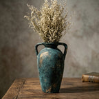 Antique Distressed Teal Amphora Vase