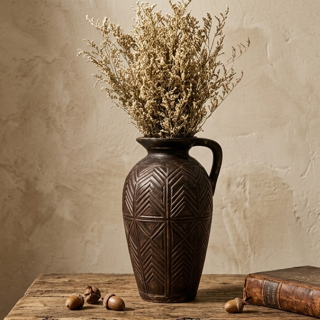 Carved Geometric Espresso Pitcher Vase