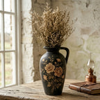 Vintage Noir Floral Painted Pitcher Vase