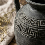 Antiqued Charcoal Greek Key Pitcher Vase