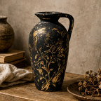 Antique Black and Gold Botanical Pitcher Vase