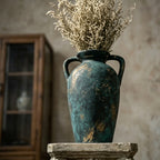 Antique Distressed Teal Amphora Vase