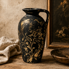 Antique Black and Gold Botanical Pitcher Vase