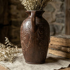 Antiqued Brown Scrollwork Pitcher Vase