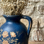 Vintage Navy Floral Painted Pitcher Vase