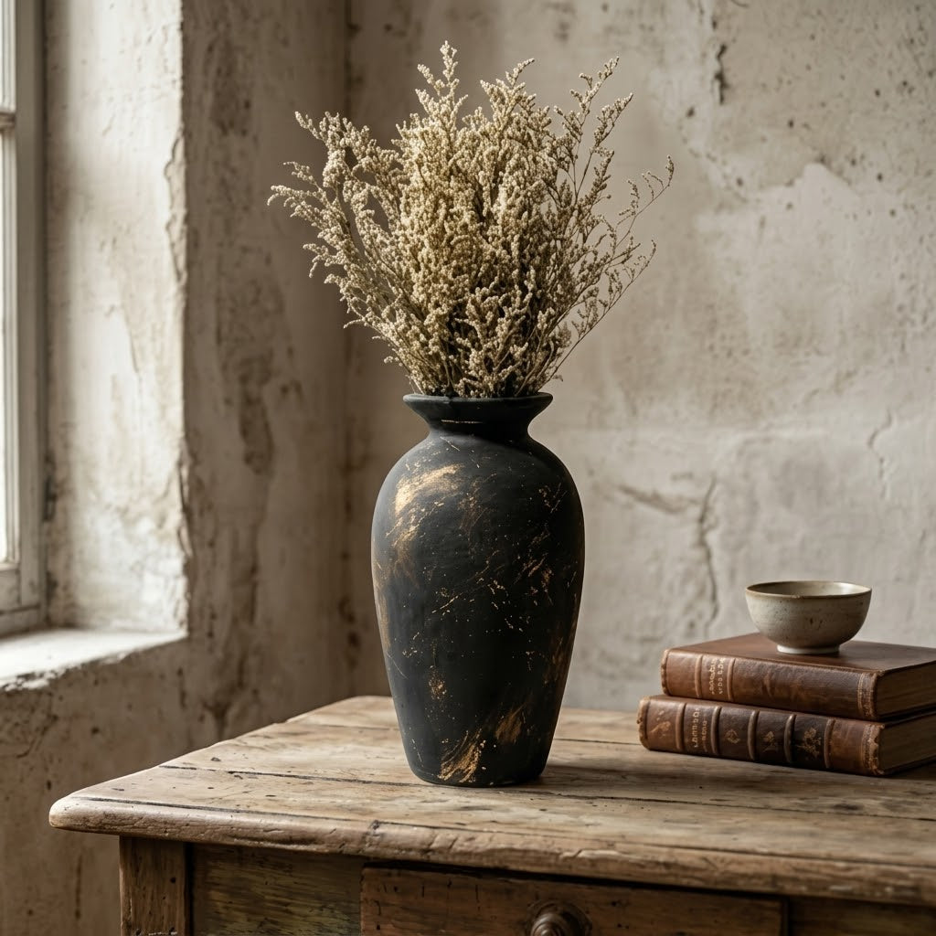 Distressed Black and Gold Artisan Vase